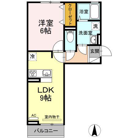 カエツリアルフィールド広野D-ROOM(1LDK/3階)の間取り写真