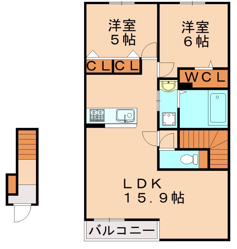 ヴィラユニゾン(2LDK/2階)の間取り写真