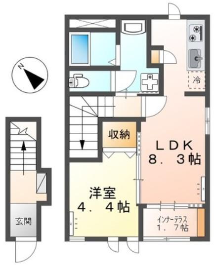 トワ―ル(1LDK/2階)の間取り写真