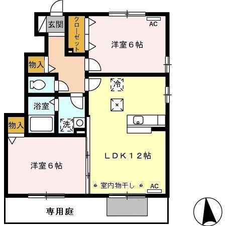 ボヌールすずか(2LDK/1階)の間取り写真
