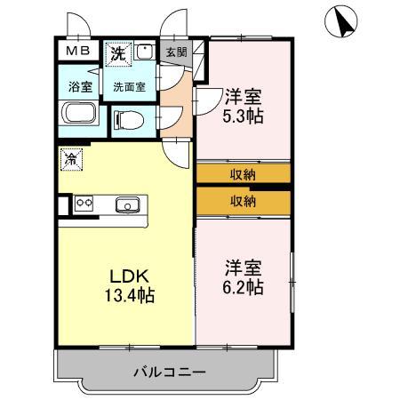 カーサフェリーチェ(2LDK/2階)の間取り写真