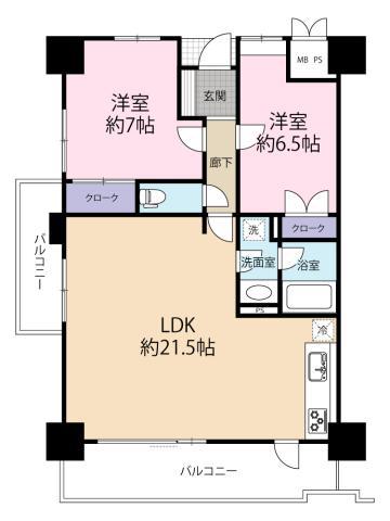 グラン藍場浜(2LDK/8階)の間取り写真