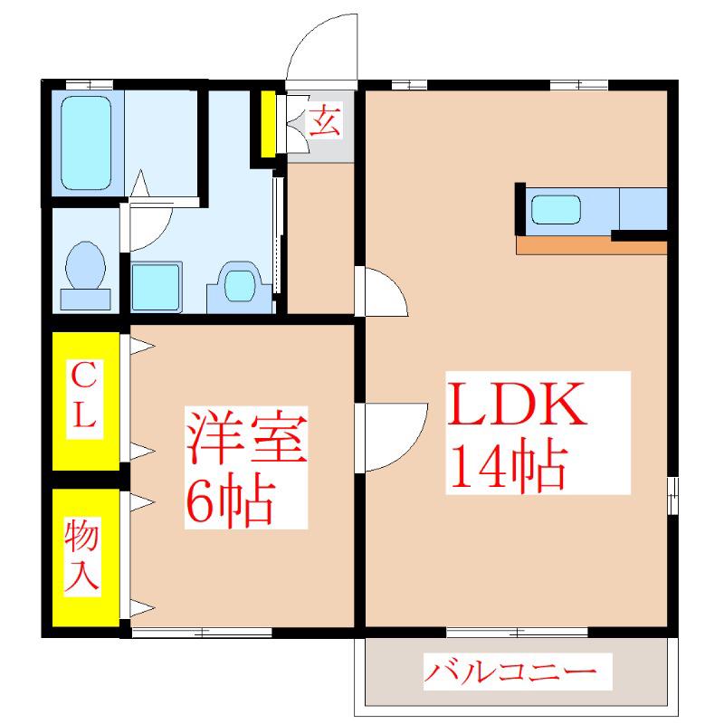 ハッピーハウス(1LDK/2階)の間取り写真