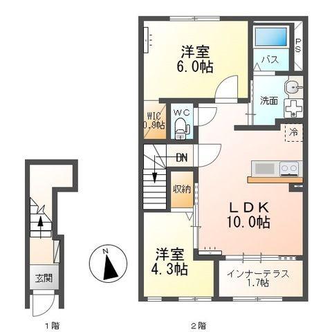 ビアラ末広(2LDK/2階)の間取り写真