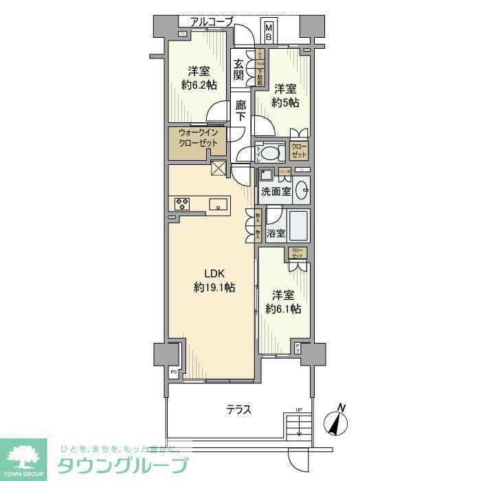 プラウドシティ宮崎台 ウエストコート(3LDK/2階)の間取り写真