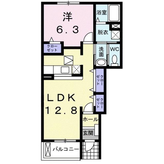 ピュールジャンA(1LDK/1階)の間取り写真