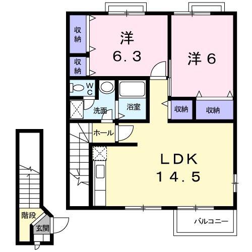 PALUDEPRESSOB(2LDK/2階)の間取り写真