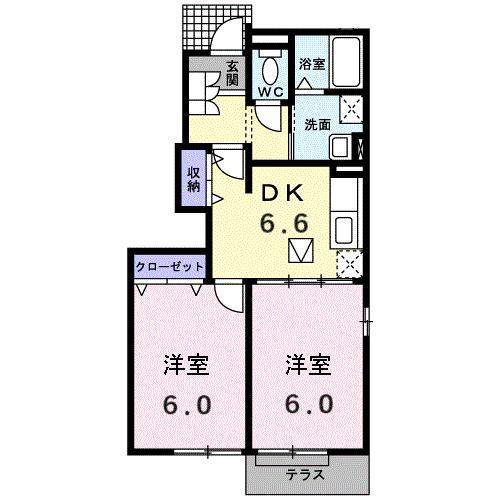 エバーグリーン(2DK/1階)の間取り写真