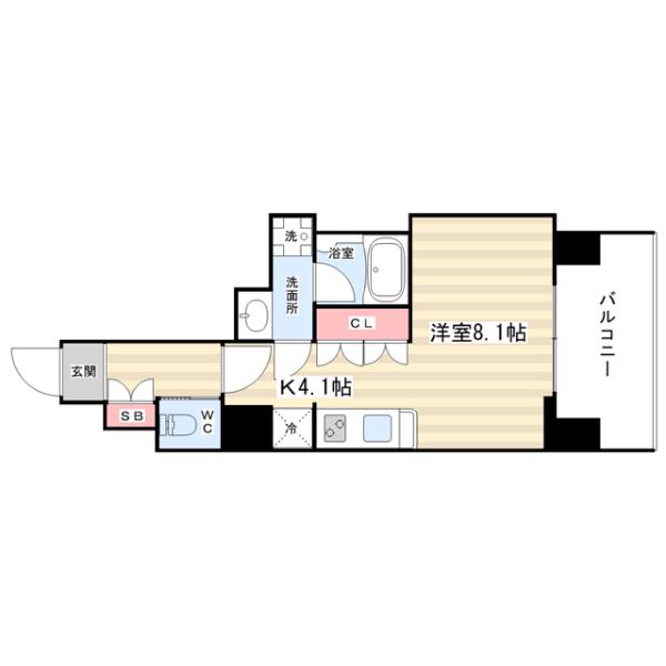 リーガル京都五条大宮(1K/2階)の間取り写真