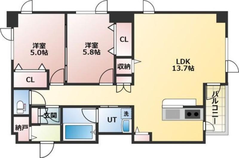 フルリール美香保(2LDK/4階)の間取り写真