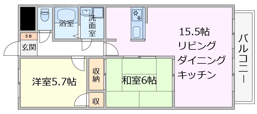 ゼファーシャン・ティオン蘇我 壱番館(2LDK/2階)の間取り写真