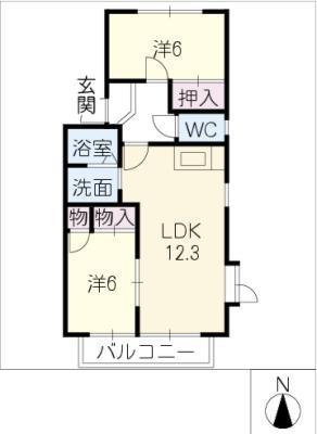 グリンピア雁宿(2LDK/2階)の間取り写真