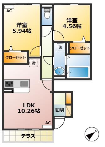 AISE VILLAGE(2LDK/1階)の間取り写真