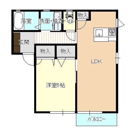 ウエストヒルズ渡辺1(1LDK/1階)の間取り写真