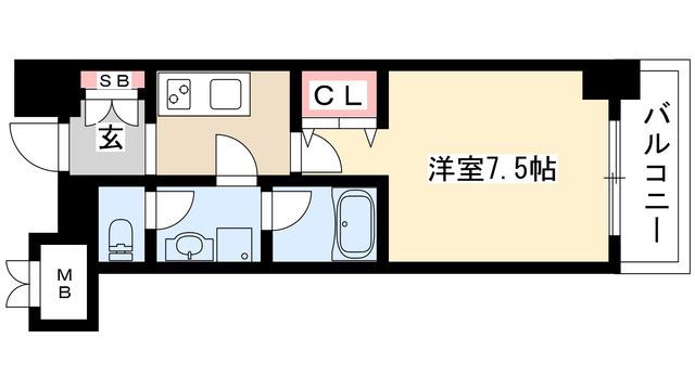 MELIV鶴舞(1K/9階)の間取り写真