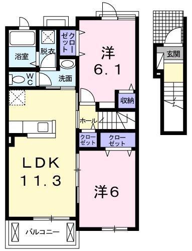 ソレイユI(2LDK/2階)の間取り写真