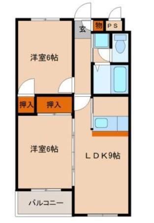 スカイパーク33(2LDK/6階)の間取り写真