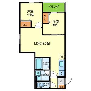 富田林市本町AP工事(2LDK/3階)の間取り写真