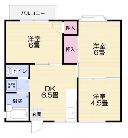 フリーダム山津(3DK/2階)の間取り写真