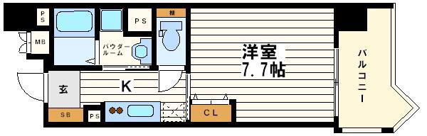 リップル上本町(1K/7階)の間取り写真