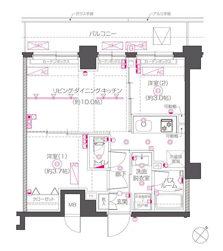 ZOOM下丸子(2LDK/4階)の間取り写真