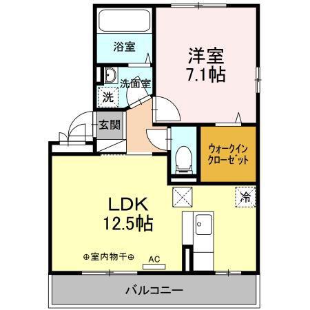 ディアコートオッツ(1LDK/1階)の間取り写真
