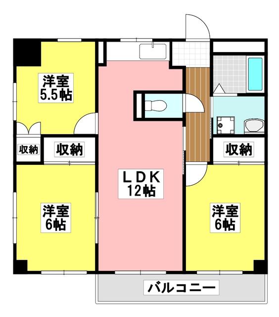マンションフォルツーナ(3LDK/3階)の間取り写真