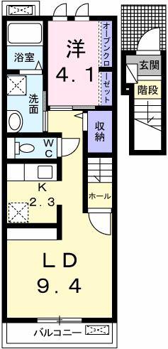 ロマンド(1LDK/2階)の間取り写真