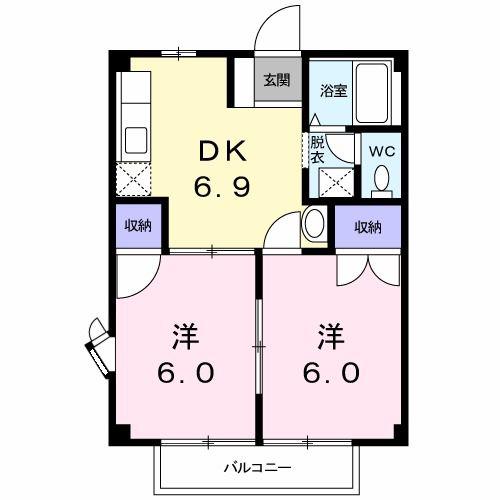 ソレイユI(2DK/2階)の間取り写真