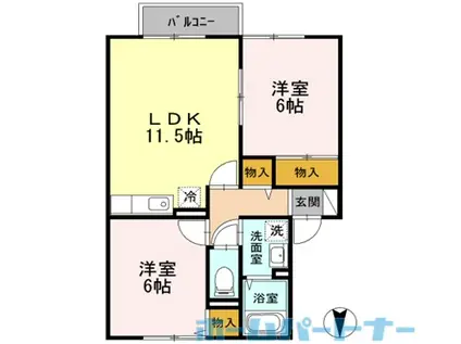 クレスト諏訪 I(2LDK/1階)の間取り写真