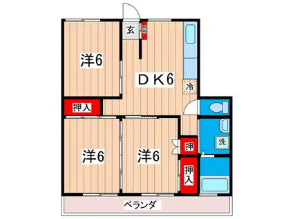 ラフォーレ高萩(3DK/3階)の間取り写真