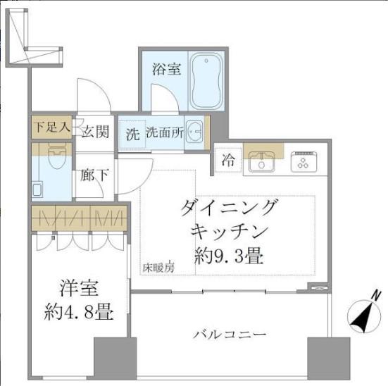 プレミストタワー白金高輪(1DK/14階)の間取り写真
