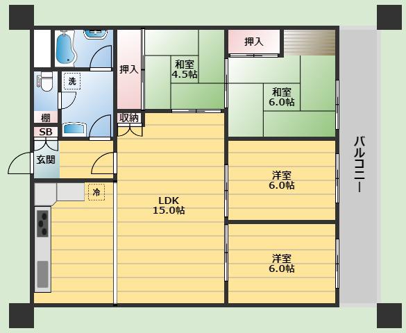 第二千里グランドハイツ(4LDK/2階)の間取り写真