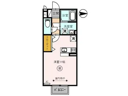 ディールーム和田東(ワンルーム/2階)の間取り写真