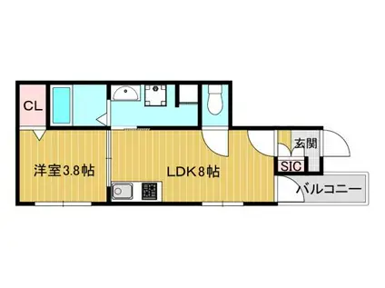 ローズガーデン矢田Ⅱ(1LDK/2階)の間取り写真
