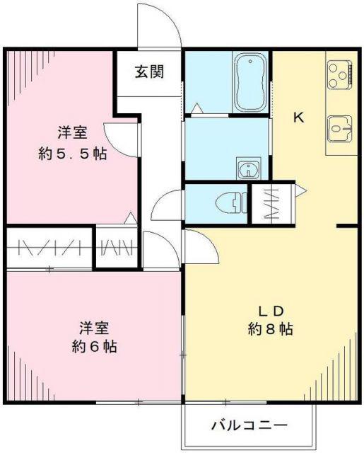 ラウンドフィールド霞B(2LDK/1階)の間取り写真