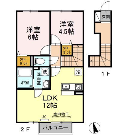 シャインポート屋島IVB棟(2LDK/2階)の間取り写真