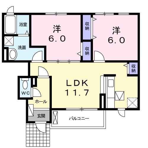オーシャン グレイスN(2LDK/1階)の間取り写真