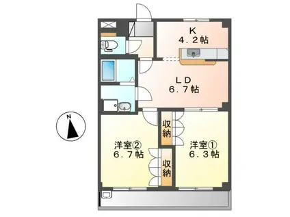 サニーハウス南A(2LDK/2階)の間取り写真