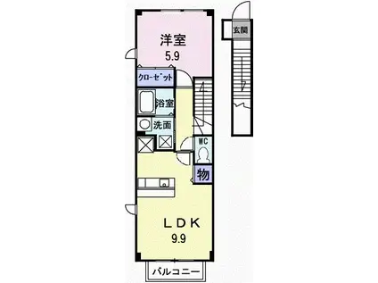オリエントハイツII B棟(1LDK/2階)の間取り写真