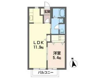 エルシャンテ S(1LDK/2階)の間取り写真
