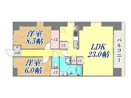 サンメゾン神戸新長田(2LDK/10階)の間取り写真