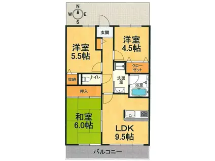 ネオハイツ花の北(3LDK/1階)の間取り写真