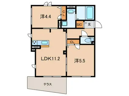 プレジール栄町(2LDK/1階)の間取り写真