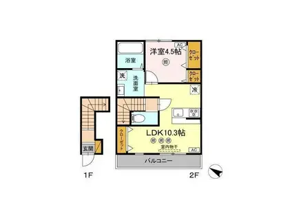 クレスト千波(1LDK/2階)の間取り写真