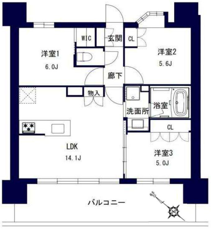 センチュリー千葉みなと(3LDK/2階)の間取り写真