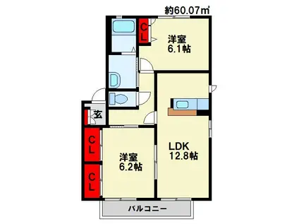 プランタン・蔵B棟(2LDK/2階)の間取り写真