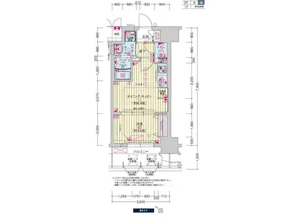 プレサンス神戸水木通ルミエス(1DK/5階)の間取り写真