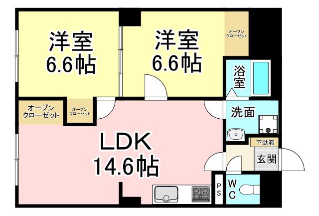 霧ヶ丘コーポラス(2LDK/2階)の間取り写真