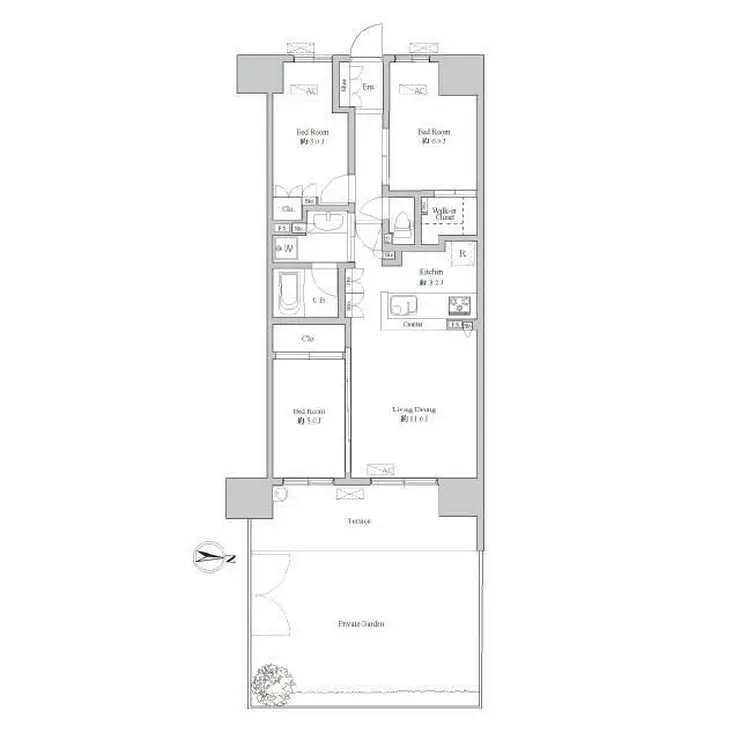 シャリエ亀戸リーディングイースト 1階階 間取り